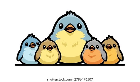 Small group of colorful bird chicks together