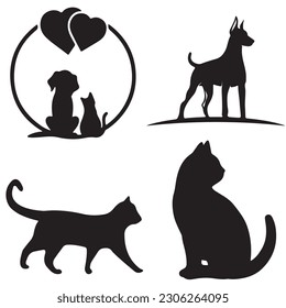 Small group of Dogs and Cats, Silhouette illustration ..eps
