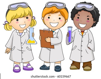 A Small Group of Kids in Laboratory Gowns - Vector