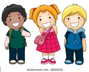 A Small Group of Kids Ready to Go to School - Vector