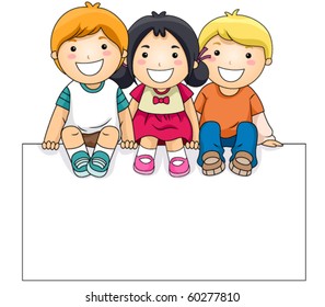 A Small Group of Kids Sitting on a Blank Board - Vector