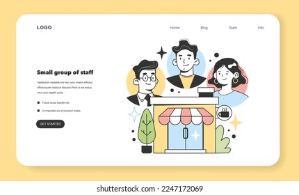 Small group of staff as a positive aspects about starting and developing a new start-up, small local business web banner or landing page. Potential for growth and success. Flat Vector Illustration