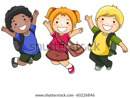 A Small Group of Students Jumping Happily - Vecotr
