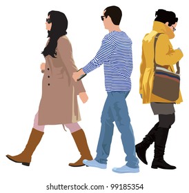 Small group of young people casual style. Separated persons. Vector color illustration.