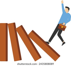 Small habits to change or increase productivity, entrepreneurs push small dominoes to make one bigger downfall. efficiency or improvement, a way to win business success or make a big impact concept.
