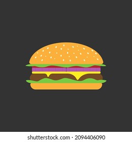 small hamburger on black background, in flat style, vector