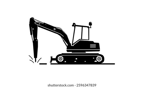 small hammer backhoe loader, black isolated silhouette