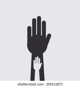 Small hand inside larger hand silhouette  