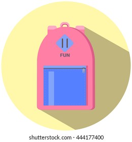 Small hand luggage backpack, pink with blue, flat style vector illustration for travel, city backpack picture, school backpack image, urban style sack, hand luggage, casual look bag, children backpack