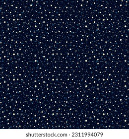 Small hand-drawn dots different sizes and colors on dark blue background seamless pattern