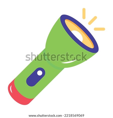 Small handheld torch for camping, flat icon