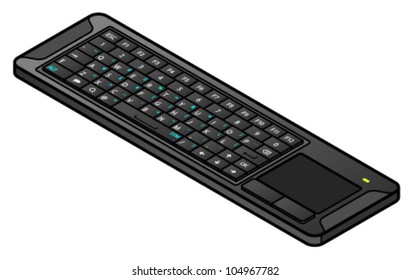 A small handheld wireless keyboard with a trackpad for a smart TV.