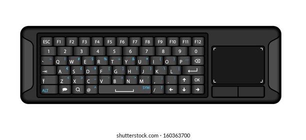 A small handheld wireless keyboard with a trackpad for a smart TV or games console.