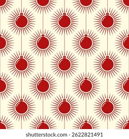 Small hanging red Christmas tree balls isolated on white background. Cute monochrome seamless pattern. Vector simple flat graphic illustration. Texture.