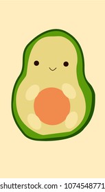 Small happy avocado on a yellow background