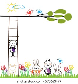 Small and happy children are playing outside.