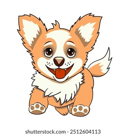 Pequeno cão corgi feliz correndo. Ilustração de vetor de desenhos animados isolada em branco.