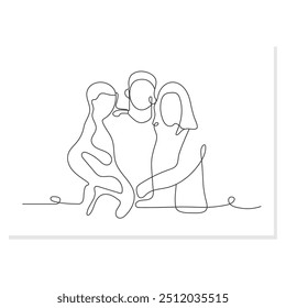 Small But Happy Family. Family Of Three, Sketch.