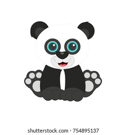 small happy panda bear looking at from illustration vector drawing color black and white with light turquoise eyes sitting down 