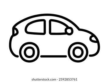 Small hatchback city car line icon in cute cartoon hand drawn doodle style. Vector clip art illustration.