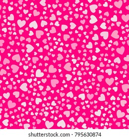 Small heart shapes in different colors for Valentines Day background. Cute little hearts in seamless pattern. Bright pink hearts. Vector seamless pattern. Hearts mosaic.