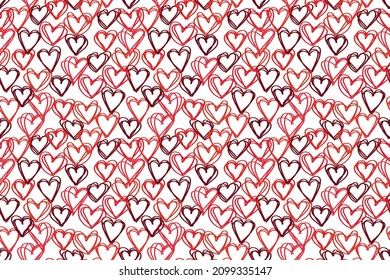 small hearts background sketch red tones outline vector seamless pattern