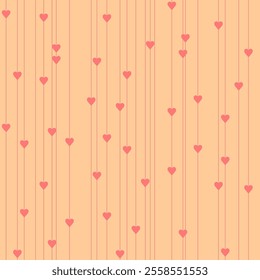 Small hearts on threads, cute seamless romantic pattern, loopable background for wrapping paper, fabric, posters, banners, cards. Valentine's Day concept.
