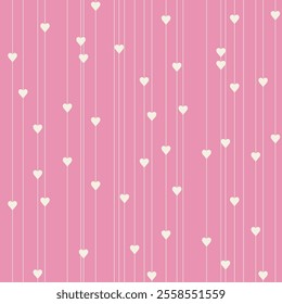Small hearts on threads, cute seamless romantic pattern, loopable background for wrapping paper, fabric, posters, banners, cards. Valentine's Day concept.