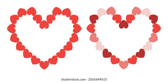 Small hearts placed on the contour of the big heart. Elements for design for Valentine's Day, Women's Day. Symbol of love. Frame from hearts