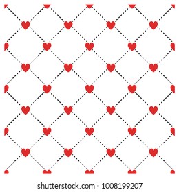 Small hearts seamless pattern symmetry rhombus geometric repeat grid symbol. Valentines day white wrapping background.