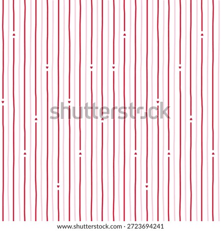Small hearts and stripes hand drawn pattern. Cute small hearts lines and wavy stripes girly print