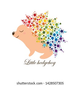 A small hedgehog with bright colored spots. Design for t-shirts. Vector illustration