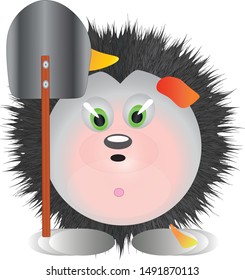 small hedgehog with the shovel in fall