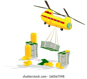 small helicopter delivers money. abstract vector illustration