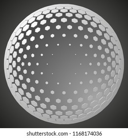 small hexagons forming a sphere. free area inside sphere for any object. 3d style vector illustration. suitable for any banner, ad, technology and abstract themes.