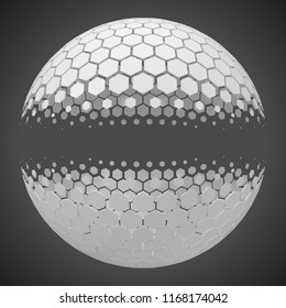 small hexagons forming a sphere. free area inside sphere for any object. 3d style vector illustration. suitable for any banner, ad, technology and abstract themes.