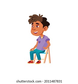 small hispanic boy watching fantoccini cartoon vector. small hispanic boy watching fantoccini character. isolated flat cartoon illustration