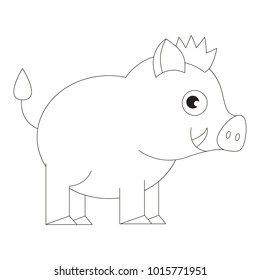 Small Hog Piggy cartoon. Outlined colorless illustration with thin line black stroke