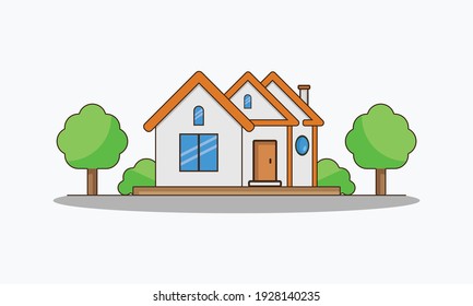 Small Home With Trees Vector Design