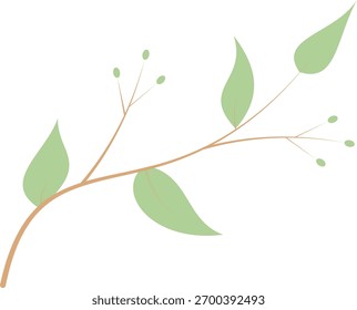 Pequeno elemento decorativo horizontal com ramos marrons e folhas verdes simples, componente de design minimalista