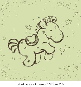 small horse, illustration, kids drawing