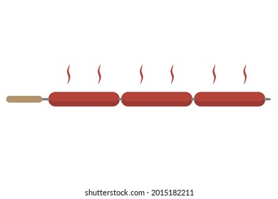 Small hot link sausages grilled on a skewer. Vector illustration on blank clear background.