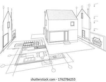 
small house architectural project sketch 3d