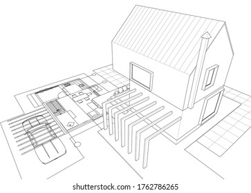 
proyecto arquitectónico casero pequeño bosquejo 3d