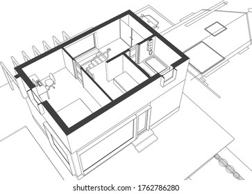 
proyecto arquitectónico casero pequeño bosquejo 3d