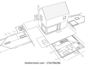 
small house architectural project sketch 3d