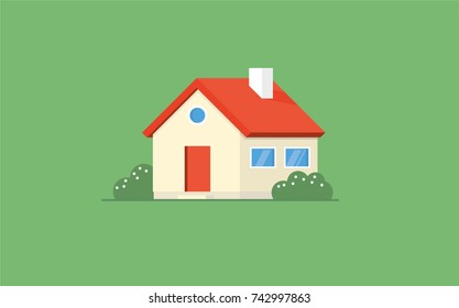 Small house with bushes