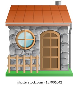 small house with a circular window, vector illustration