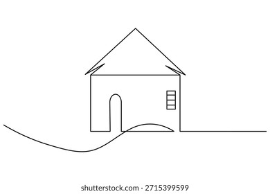 Pequeña casa continua de una línea de dibujo de símbolos residenciales icono de Vector de fondo blanco