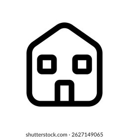 Ein kleines Haus mit einer Tür und Fenstern. Das Haus ist schwarz-weiß. Das Haus ist ein einfaches Design